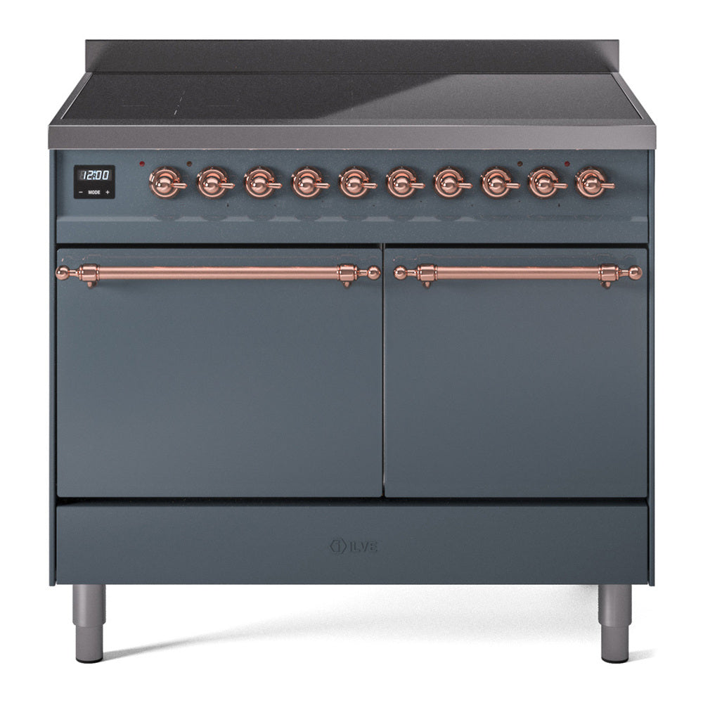 ILVE Nostalgie II 40-Inch Induction Range, Solid Door Oven, Blue Grey with Copper Trim (UPDI406QNMPBGP)