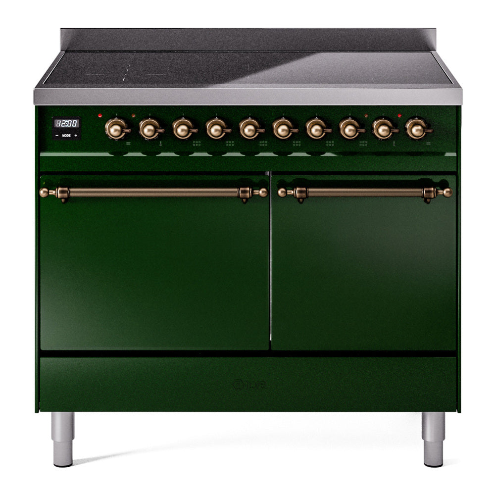 ILVE Nostalgie II 40-Inch Induction Range, Solid Door Oven, Emerald Green with Burnished Bronze Trim (UPDI406QNMPEGB)