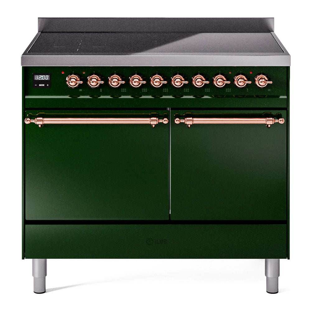 ILVE Nostalgie II 40-Inch Induction Range, Solid Door Oven, Emerald Green with Copper Trim (UPDI406QNMPEGP)