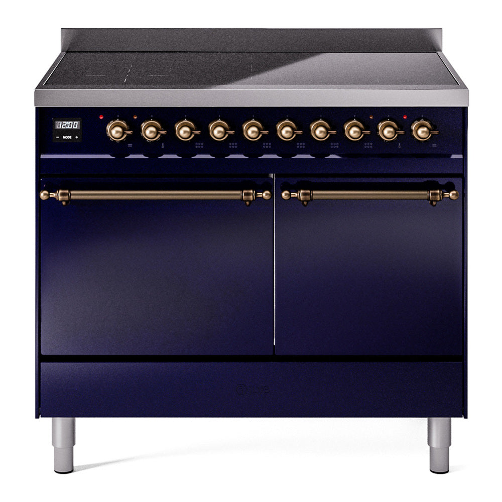 ILVE Nostalgie II 40-Inch Induction Range, Solid Door Oven, Midnight Blue with Burnished Bronze Trim (UPDI406QNMPMBB)