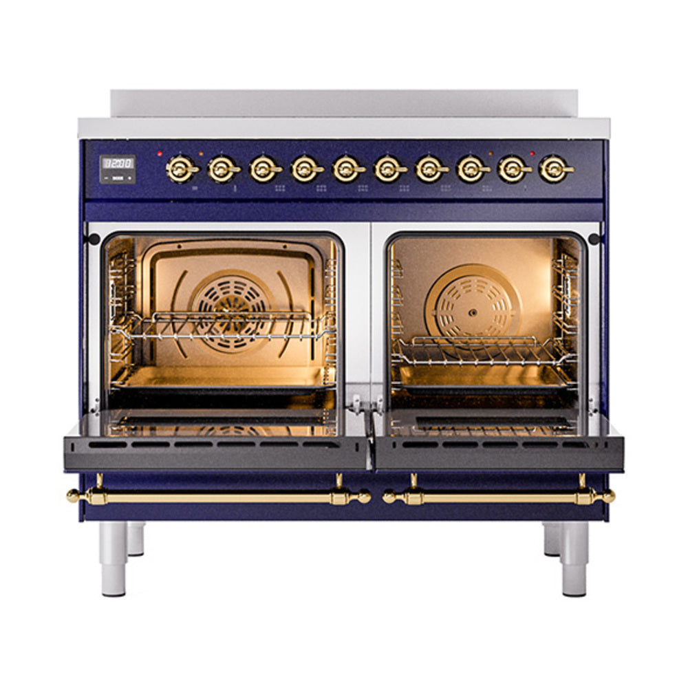 ILVE Nostalgie II 40-Inch Induction Range, Solid Door Oven, Midnight Blue with Brass Trim (UPDI406QNMPMBG)