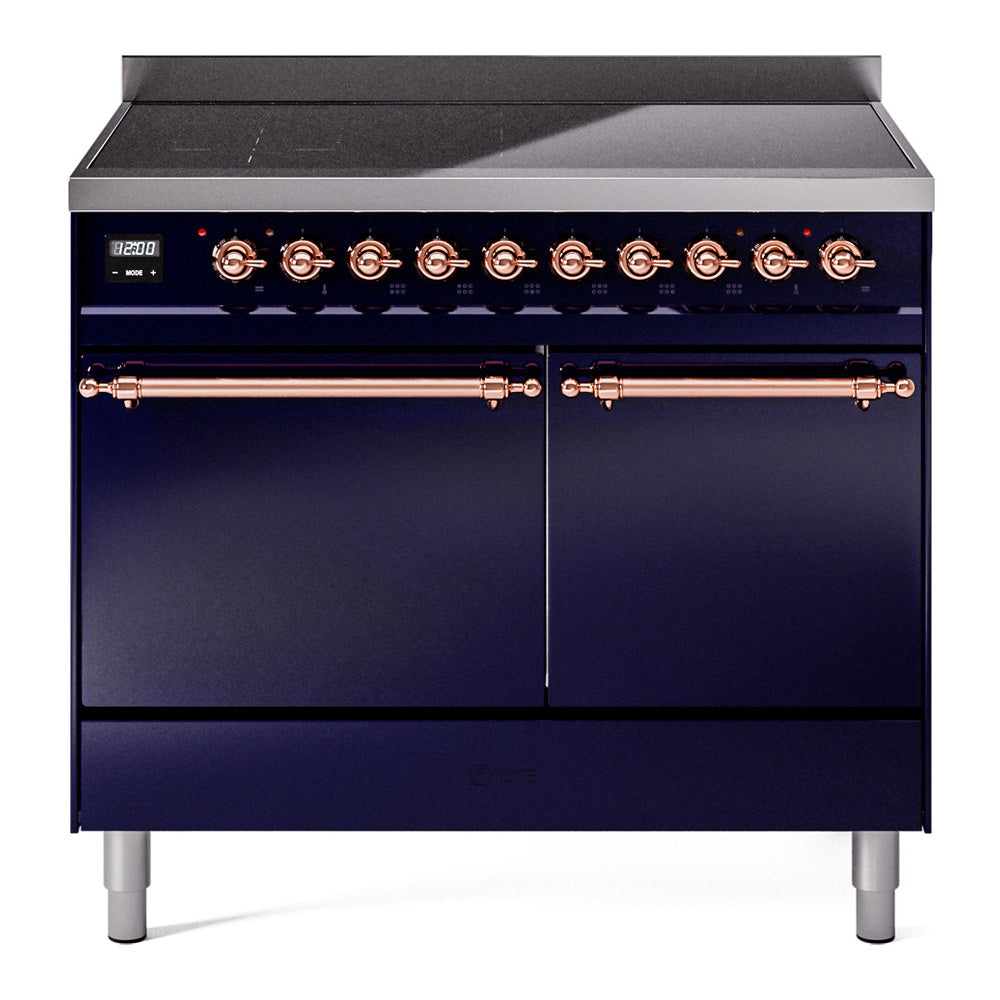 ILVE Nostalgie II 40-Inch Induction Range, Solid Door Oven, Midnight Blue with Copper Trim (UPDI406QNMPMBP)