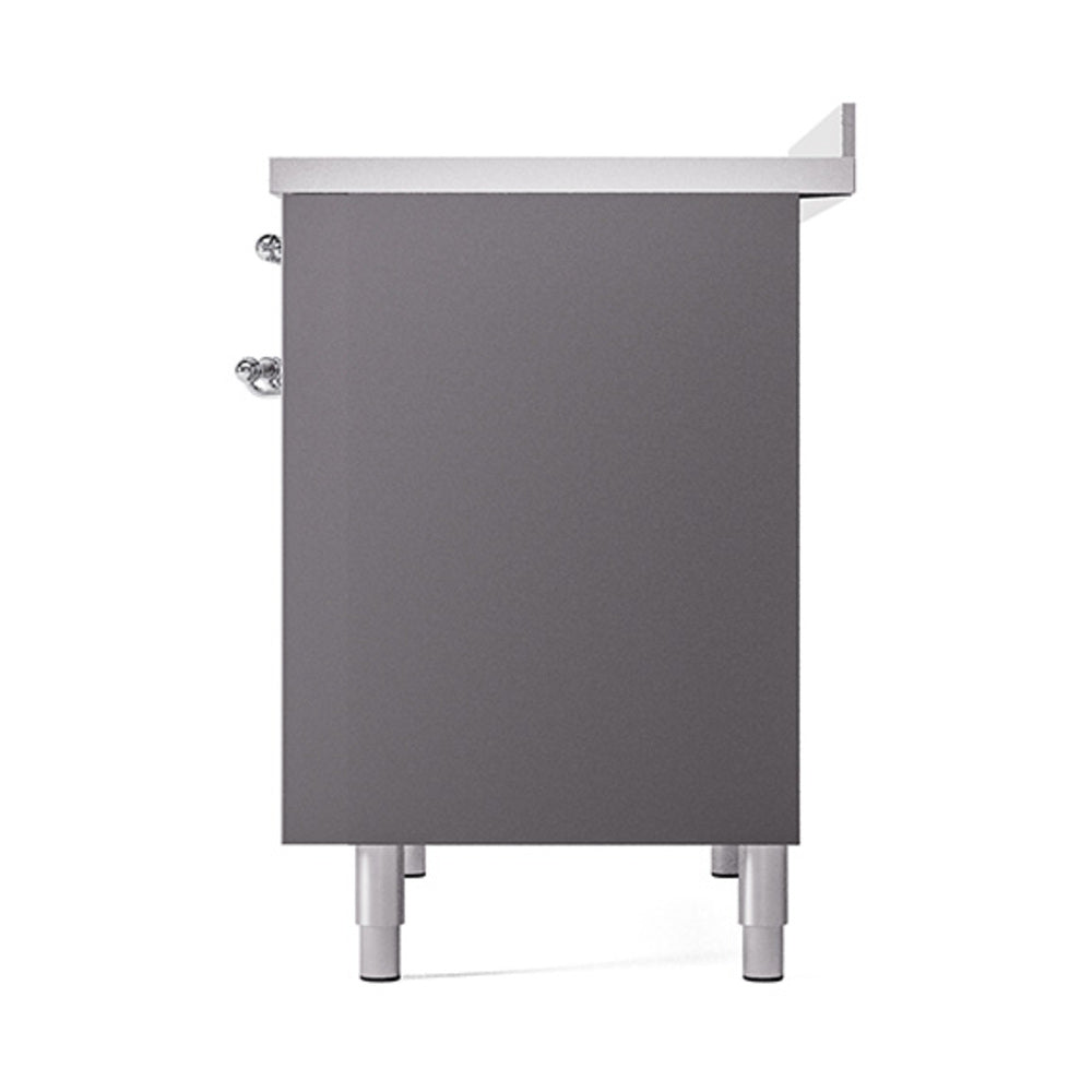 ILVE 40-Inch Nostalgie II Induction Range with Solid Door Oven in Matte Graphite with Chrome Trim (UPDI406QNMPMGC)