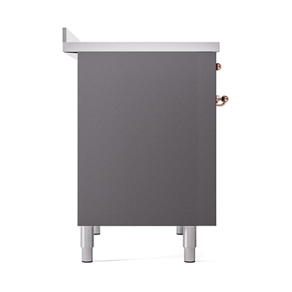 ILVE 40-Inch Nostalgie II Induction Range with Solid Door Oven in Matte Graphite with Copper Trim (UPDI406QNMPMGP)