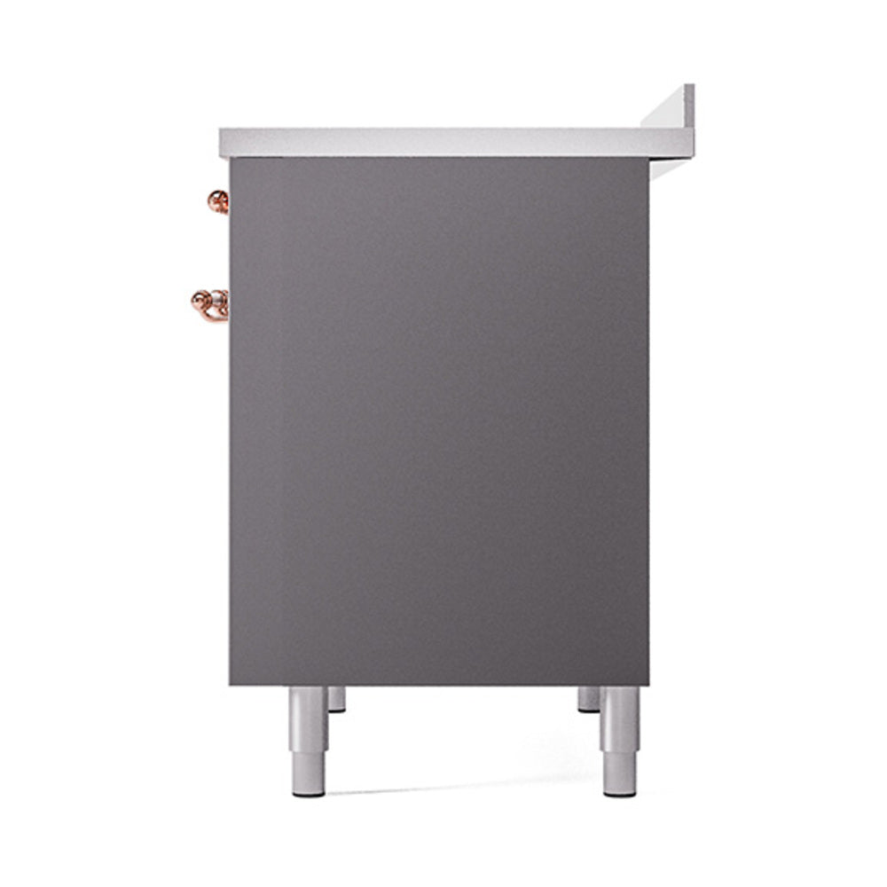 ILVE 40-Inch Nostalgie II Induction Range with Solid Door Oven in Matte Graphite with Copper Trim (UPDI406QNMPMGP)