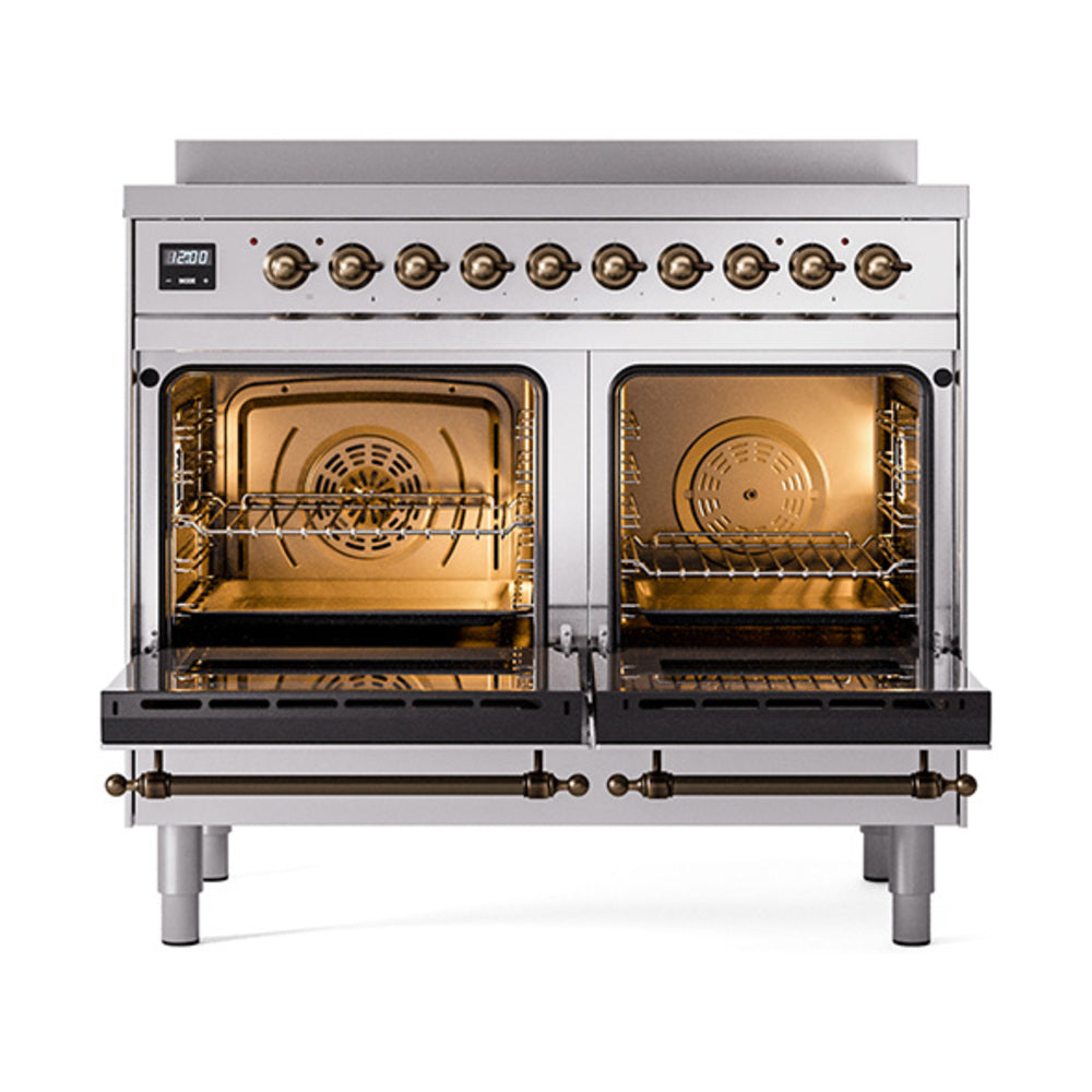 ILVE Nostalgie II 40-Inch Induction Range, Solid Door Oven, Stainless Steel with Burnished Bronze Trim (UPDI406QNMPSSB)