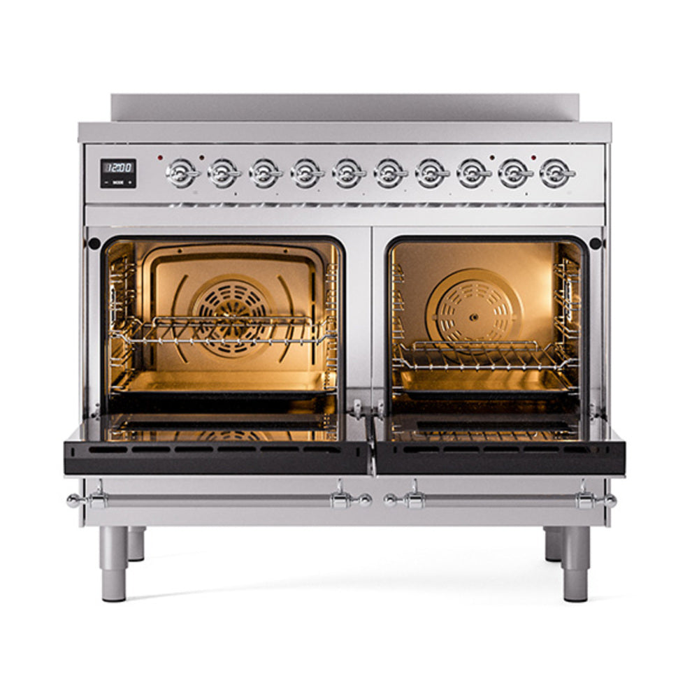 ILVE Nostalgie II 40-Inch Induction Range, Solid Door Oven, Stainless Steel with Chrome Trim (UPDI406QNMPSSC)