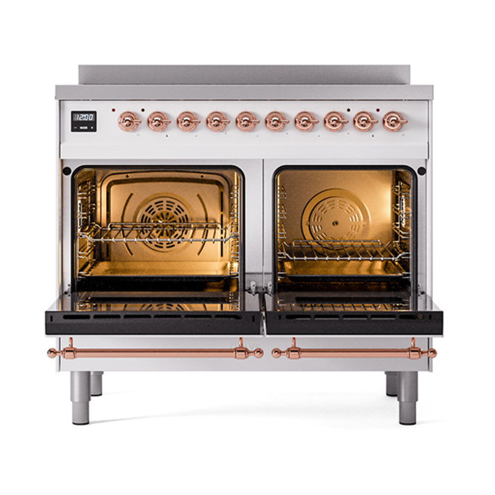 ILVE Nostalgie II 40-Inch Induction Range, Solid Door Oven, White with Copper Trim (UPDI406QNMPWHP)