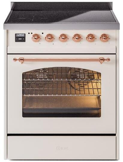ILVE Nostalgie II 30-Inch Electric Induction Range, Freestanding, Antique White with Copper Trim (UPI304NMPAWP)