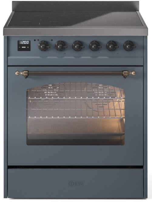 ILVE Nostalgie II 30-Inch Electric Induction Range, Freestanding, Blue Grey with Burnished Bronze Trim (UPI304NMPBGB)