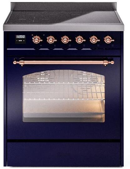 ILVE Nostalgie II 30-Inch Electric Induction Range, Freestanding, Midnight Blue with Copper Trim (UPI304NMPMBP)