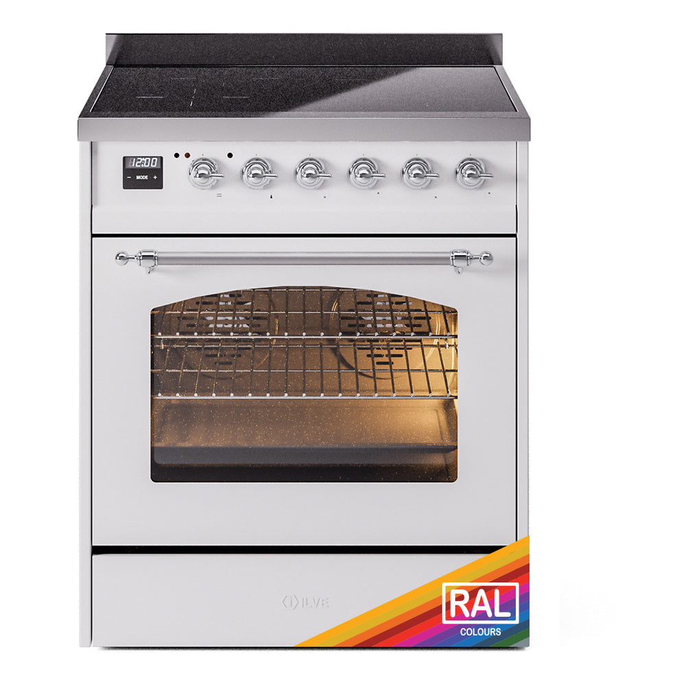 ILVE Nostalgie II 30-Inch Electric Induction Range, Freestanding, Custom RAL with Chrome Trim (UPI304NMPRAC)