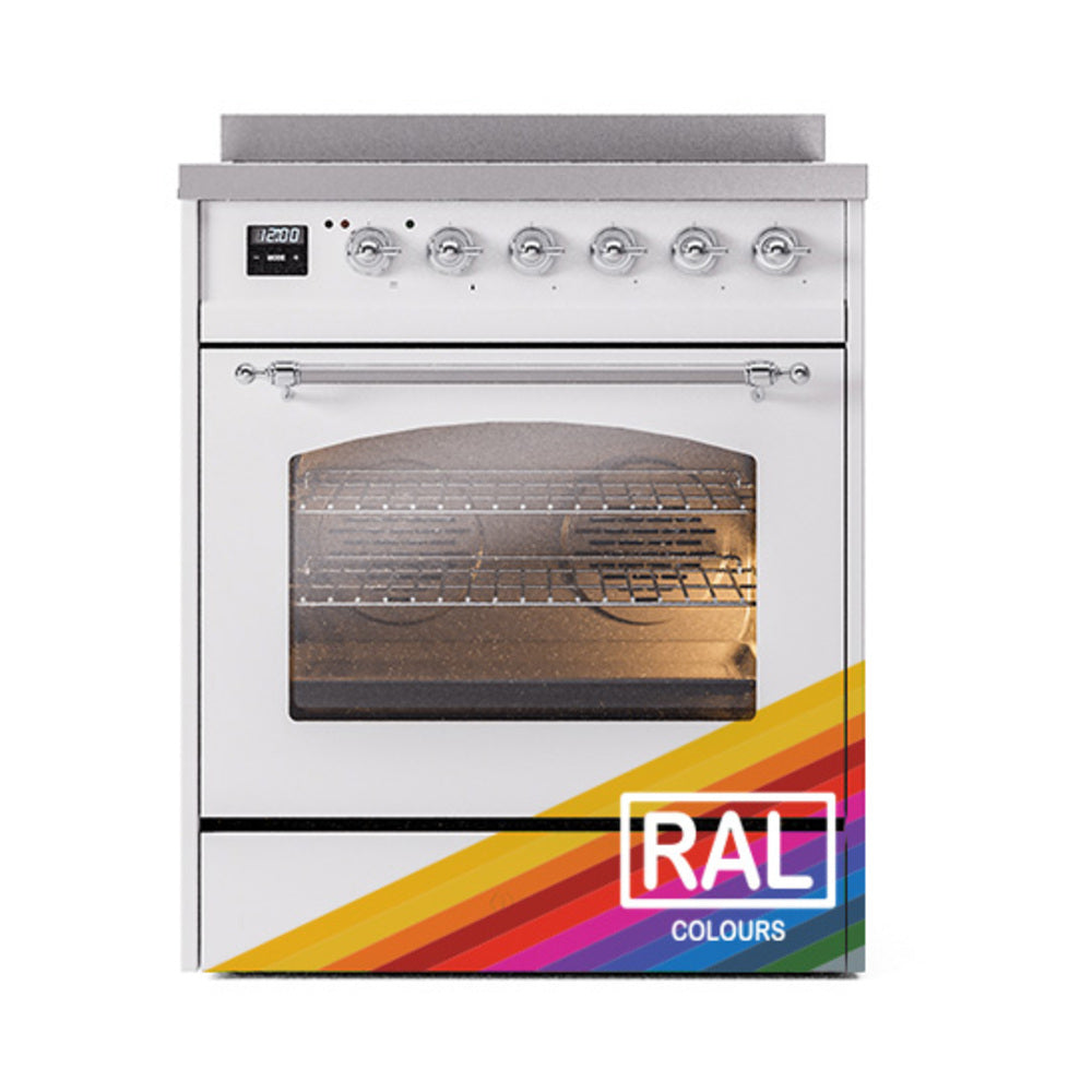 ILVE Nostalgie II 30-Inch Electric Induction Range, Freestanding, Custom RAL with Chrome Trim (UPI304NMPRAC)