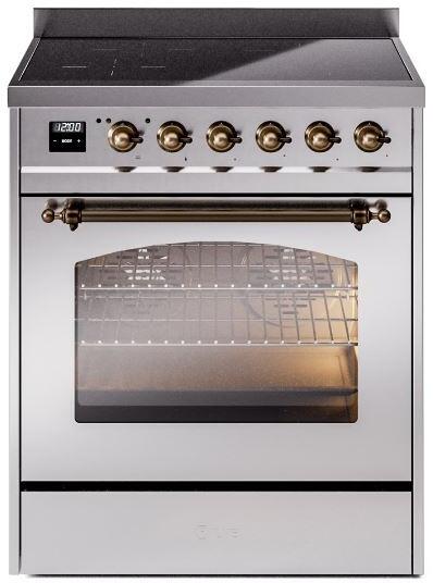 ILVE Nostalgie II 30-Inch Electric Induction Range, Freestanding, Stainless Steel with Burnished Bronze Trim (UPI304NMPSSB)