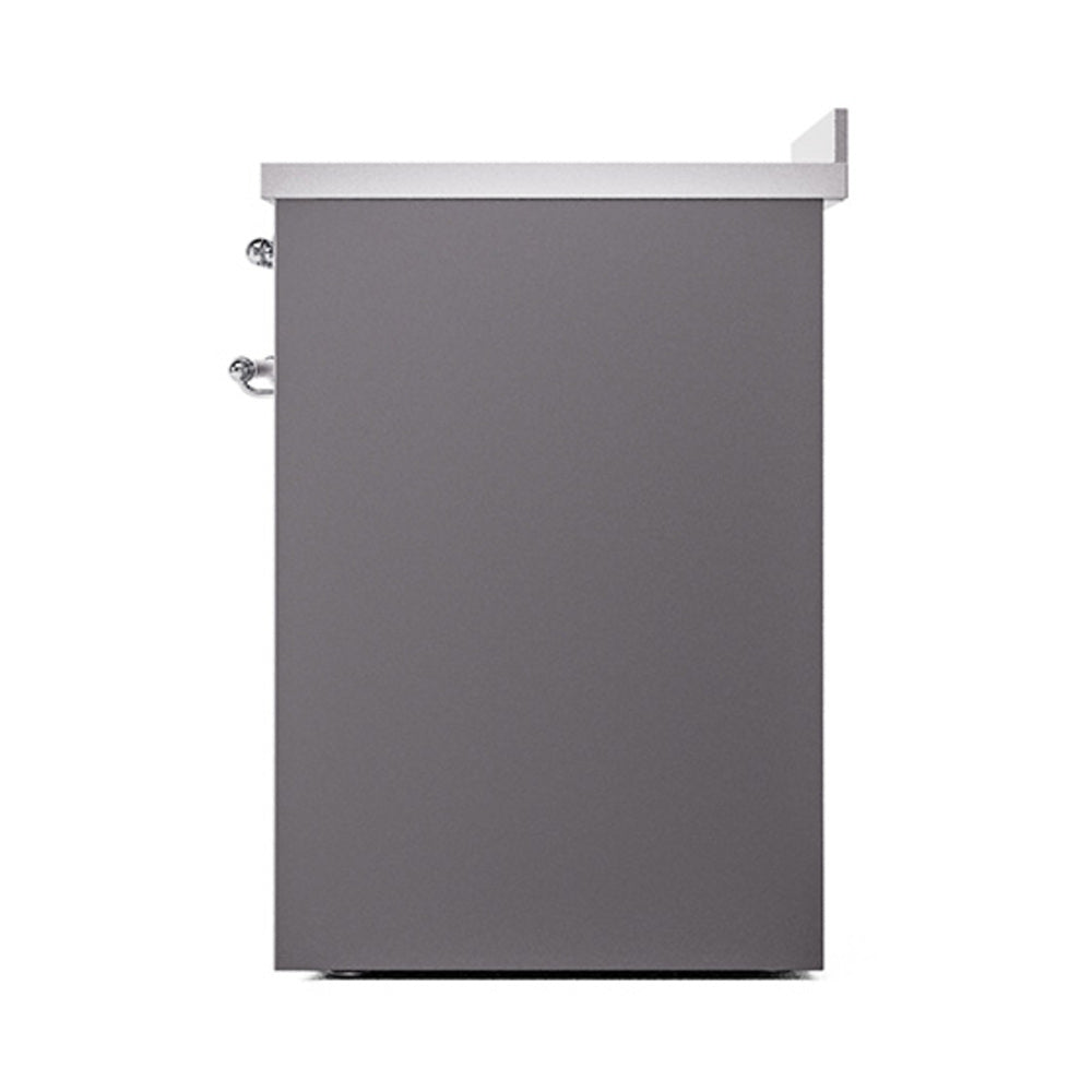 ILVE 30-Inch Nostalgie II Induction Range with Solid Door Oven in Matte Graphite with Chrome Trim (UPI304QNMPMGC)