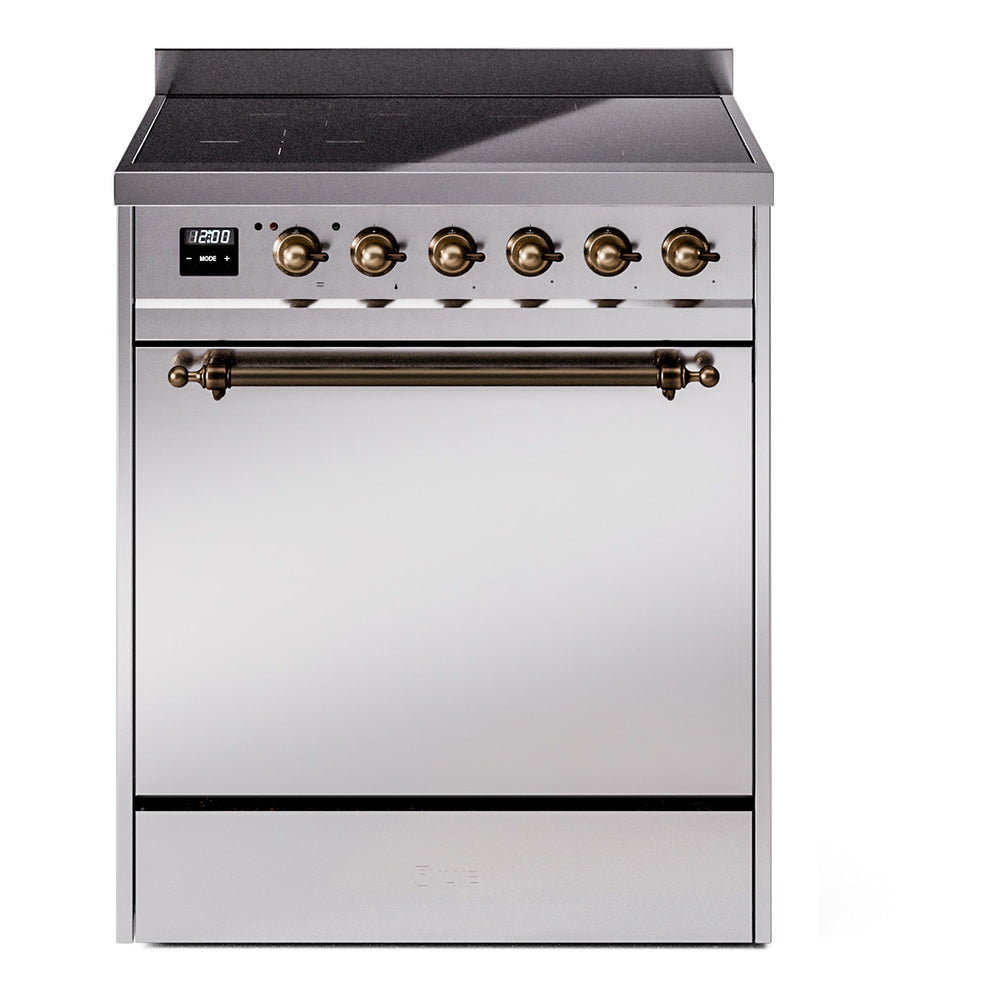 ILVE Nostalgie II 30-Inch Induction Range, Solid Door Oven, Stainless Steel with Burnished Bronze Trim (UPI304QNMPSSB)