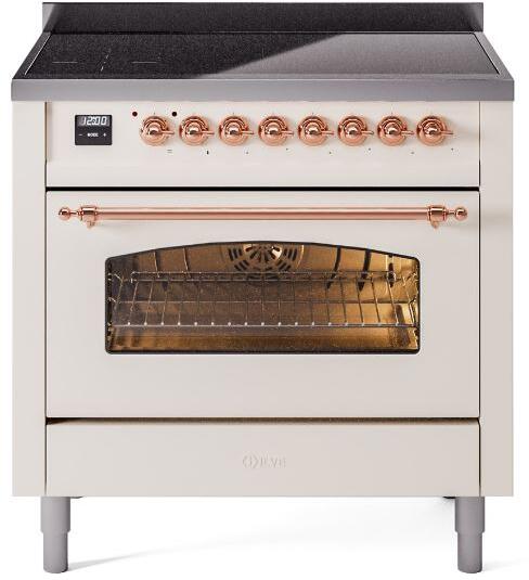ILVE Nostalgie II 36-Inch Freestanding Electric Induction Range, Antique White with Copper Trim (UPI366NMPAWP)