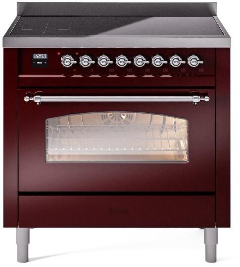 ILVE Nostalgie II 36-Inch Freestanding Electric Induction Range, Burgundy with Chrome Trim (UPI366NMPBUC)