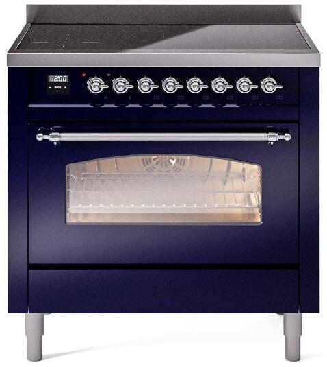 ILVE Nostalgie II 36-Inch Freestanding Electric Induction Range, Midnight Blue with Chrome Trim (UPI366NMPMBC)