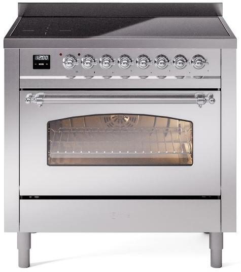 ILVE Nostalgie II 36-Inch Freestanding Electric Induction Range, Stainless Steel with Chrome Trim (UPI366NMPSSC)