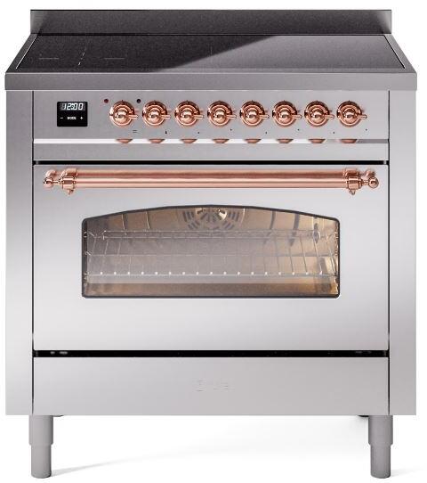 ILVE Nostalgie II 36-Inch Freestanding Electric Induction Range, Stainless Steel with Copper Trim (UPI366NMPSSP)