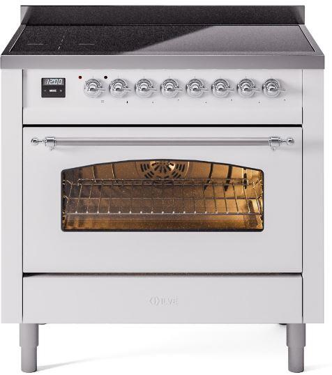 ILVE Nostalgie II 36-Inch Freestanding Electric Induction Range, White with Chrome Trim (UPI366NMPWHC)