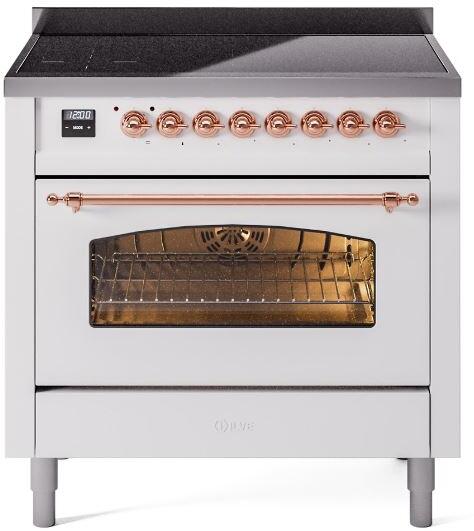 ILVE Nostalgie II 36-Inch Freestanding Electric Induction Range, White with Copper Trim (UPI366NMPWHP)