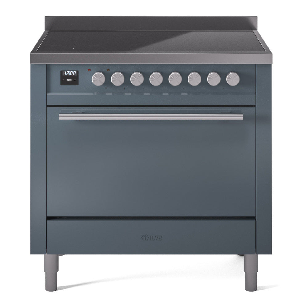 ILVE Professional Plus II 36-Inch Induction Range, Solid Door Oven, Blue Grey (UPI366QMPBG)