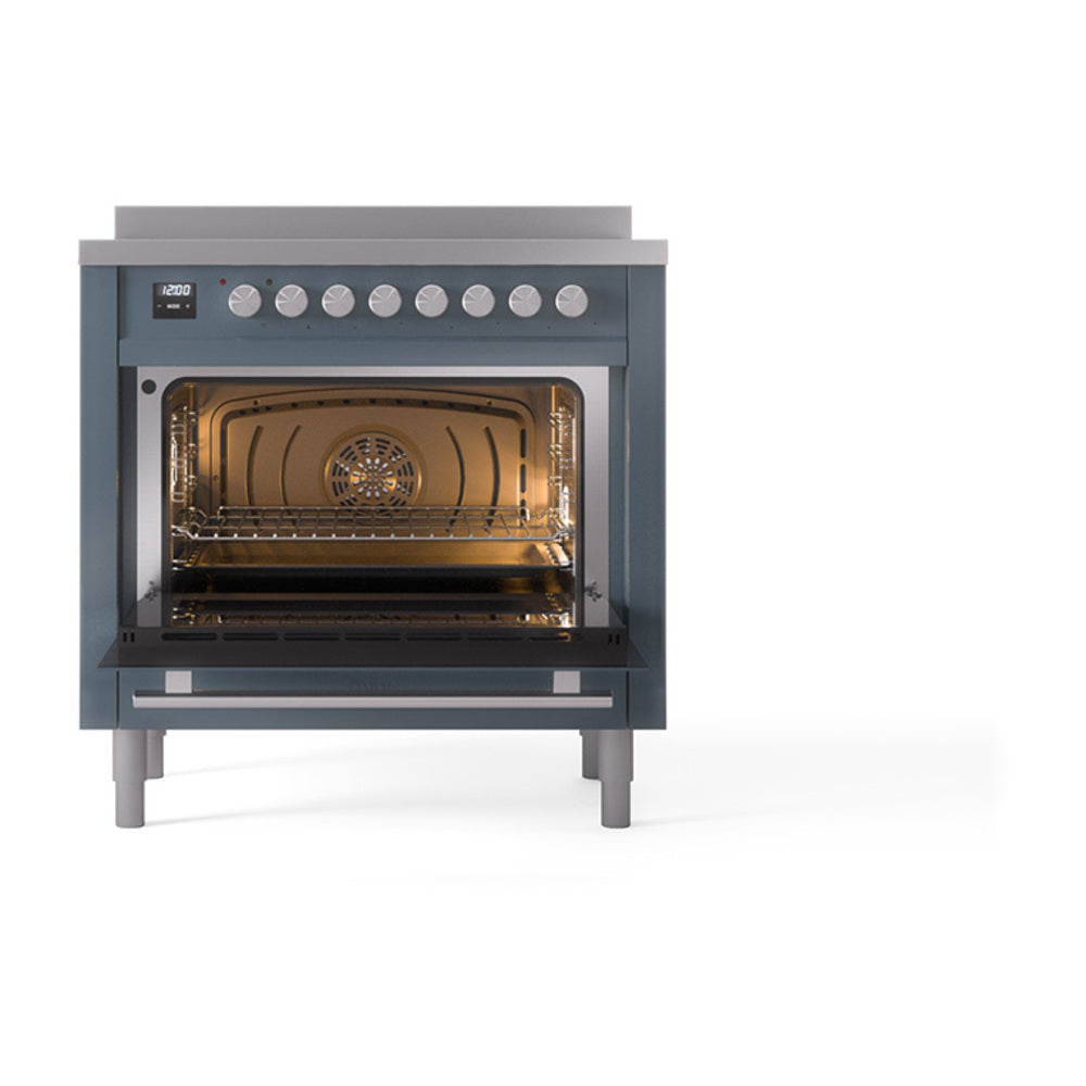 ILVE Professional Plus II 36-Inch Induction Range, Solid Door Oven, Blue Grey (UPI366QMPBG)