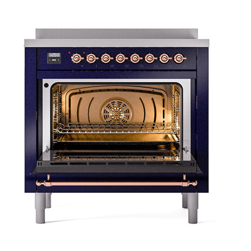 ILVE Nostalgie II 36-Inch Induction Range, Solid Door Oven, Midnight Blue with Copper Trim (UPI366QNMPMBP)