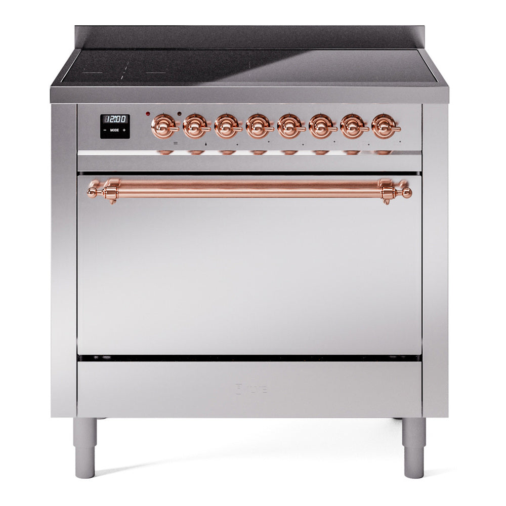 ILVE Nostalgie II 36-Inch Induction Range, Solid Door Oven, Stainless Steel with Copper Trim (UPI366QNMPSSP)