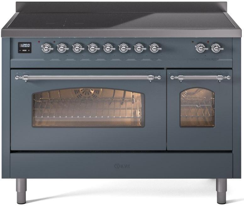 ILVE Nostalgie II 48-Inch Freestanding Electric Induction Range, Blue Grey with Chrome Trim (UPI486NMPBGC)