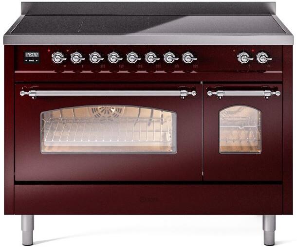 ILVE Nostalgie II 48-Inch Freestanding Electric Induction Range, Burgundy with Chrome Trim (UPI486NMPBUC)