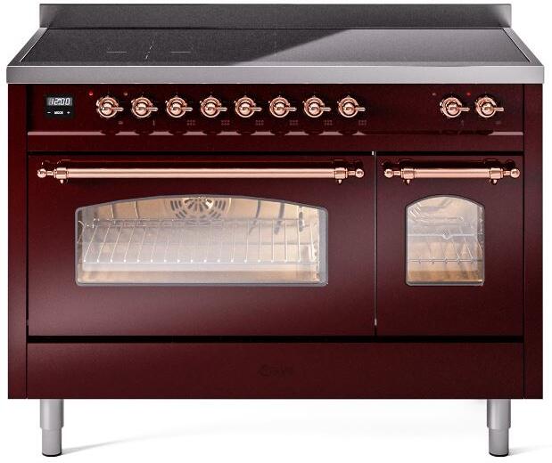 ILVE Nostalgie II 48-Inch Freestanding Electric Induction Range, Burgundy with Copper Trim (UPI486NMPBUP)