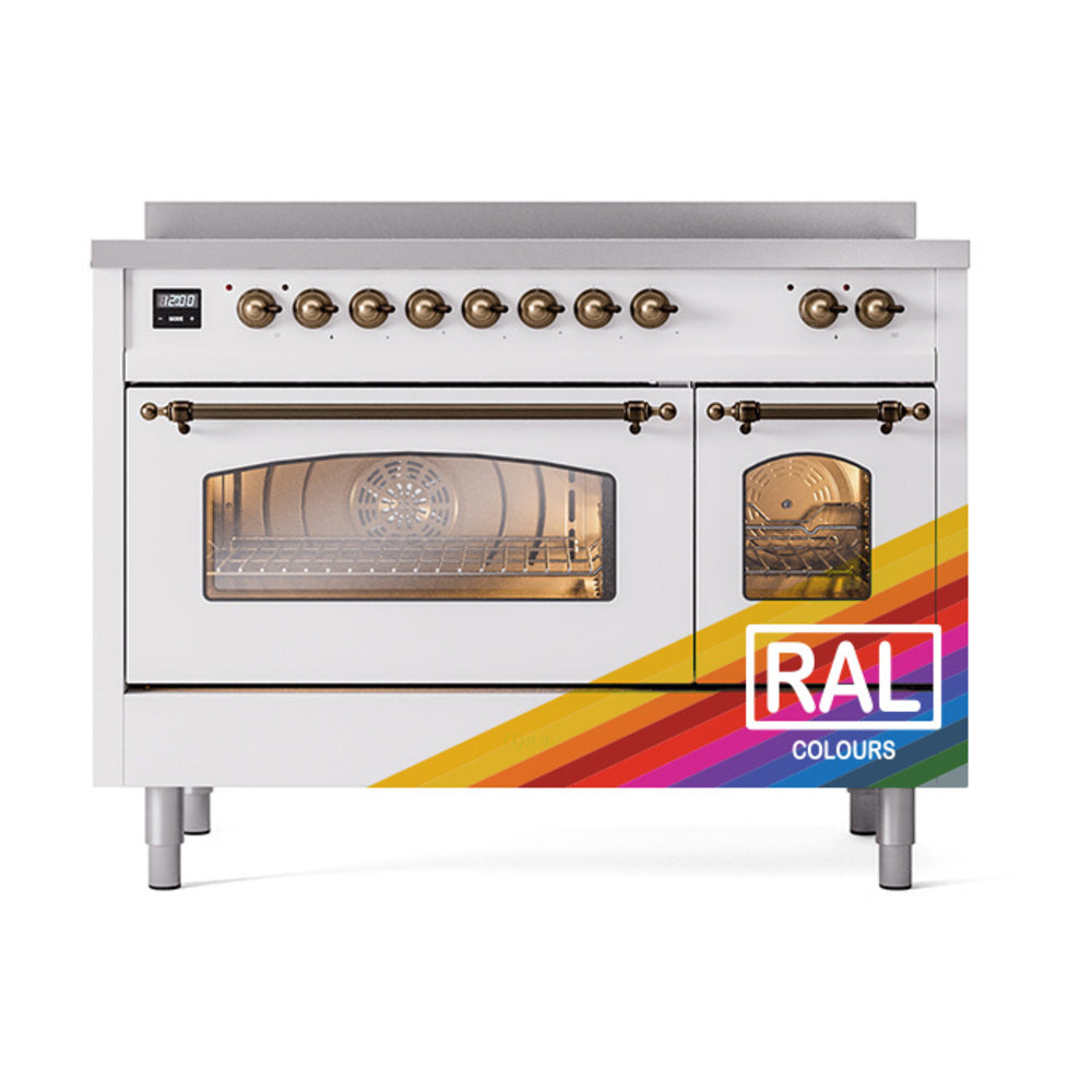 ILVE Nostalgie II 48-Inch Freestanding Electric Induction Range in Custom RAL with Burnished Bronze Trim (UPI486NMPRAB)
