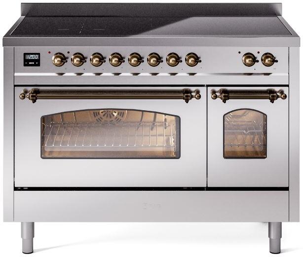 ILVE Nostalgie II 48-Inch Freestanding Electric Induction Range, Stainless Steel with Burnished Bronze Trim (UPI486NMPSSB)