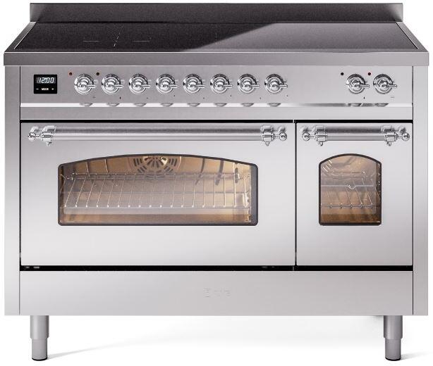 ILVE Nostalgie II 48-Inch Freestanding Electric Induction Range, Stainless Steel with Chrome Trim (UPI486NMPSSC)