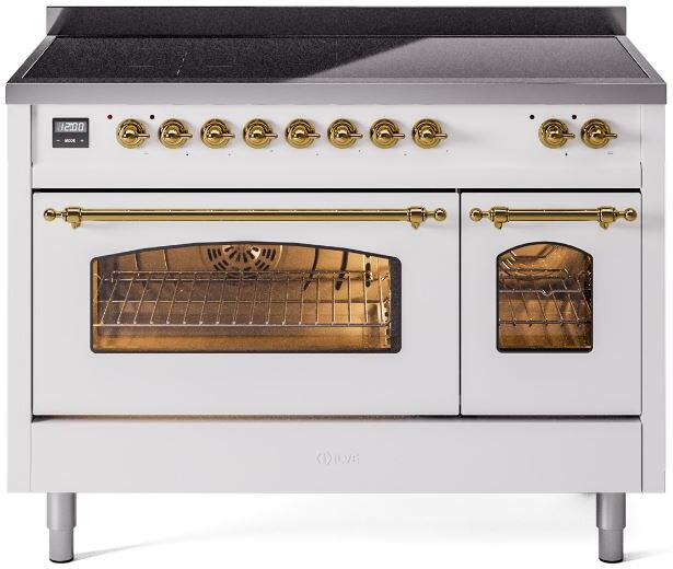 ILVE Nostalgie II 48-Inch Limited Edition Induction Range, White with Brass Trim (UPI486NMPWHG)
