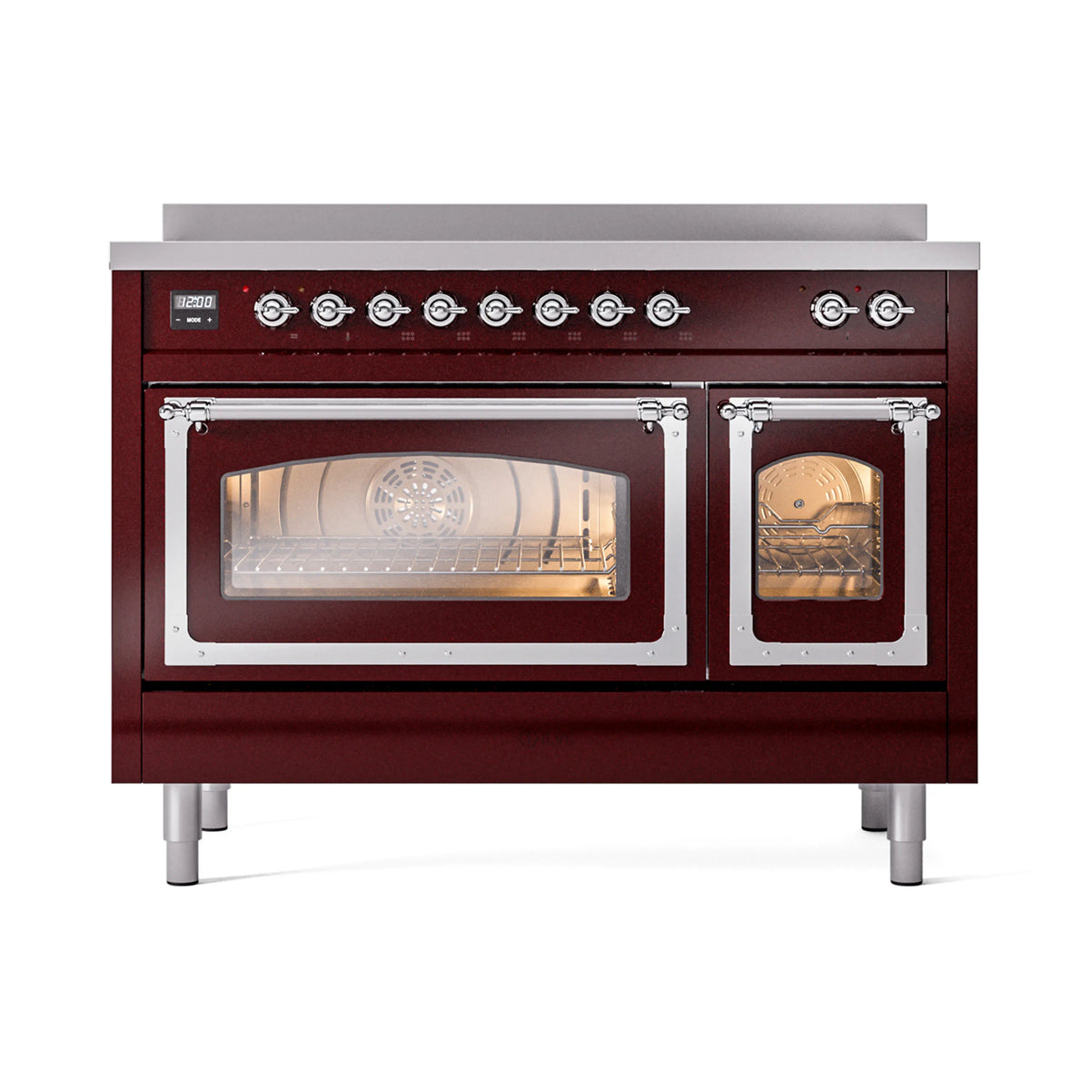 ILVE Nostalgie II Noblesse 48-Inch Induction Range, Triple Glass Door, Burgundy with Chrome Trim (UNI486NMPBUC)