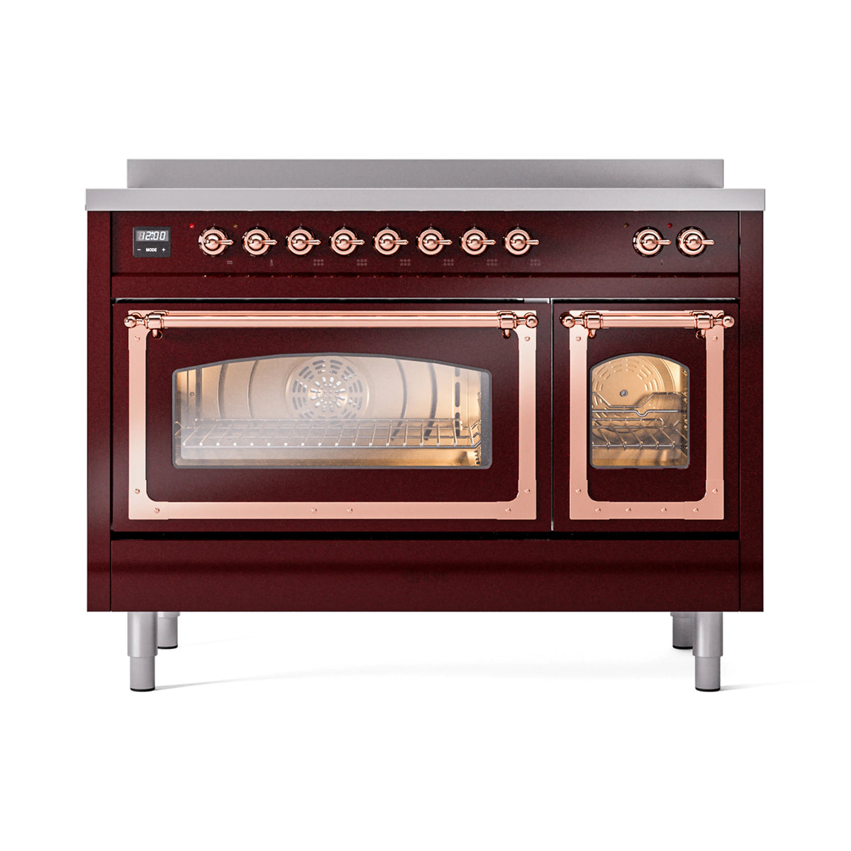 ILVE Nostalgie II Noblesse 48-Inch Induction Range, Triple Glass Door, Burgundy with Copper Trim (UNI486NMPBUP)