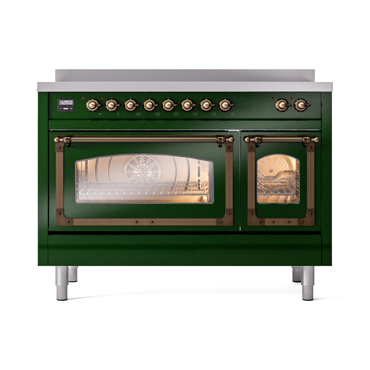 ILVE Nostalgie II Noblesse 48-Inch Induction Range, Triple Glass Door, Emerald Green with Burnished Bronze Trim (UNI486NMPEGB)