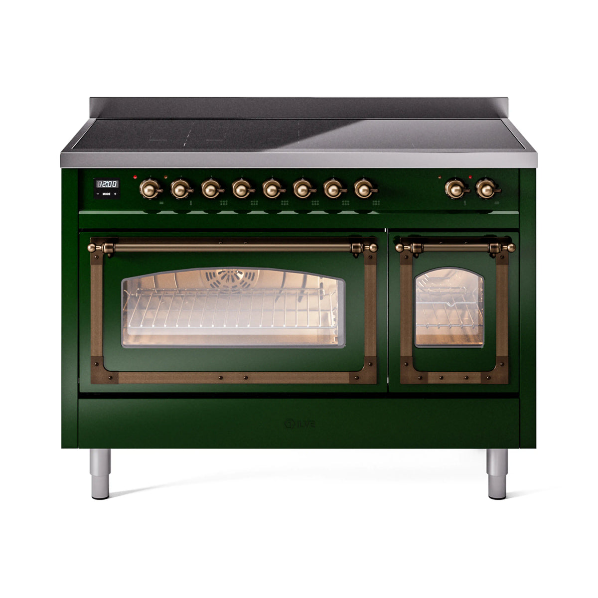 ILVE Nostalgie II Noblesse 48-Inch Induction Range, Triple Glass Door, Emerald Green with Burnished Bronze Trim (UNI486NMPEGB)