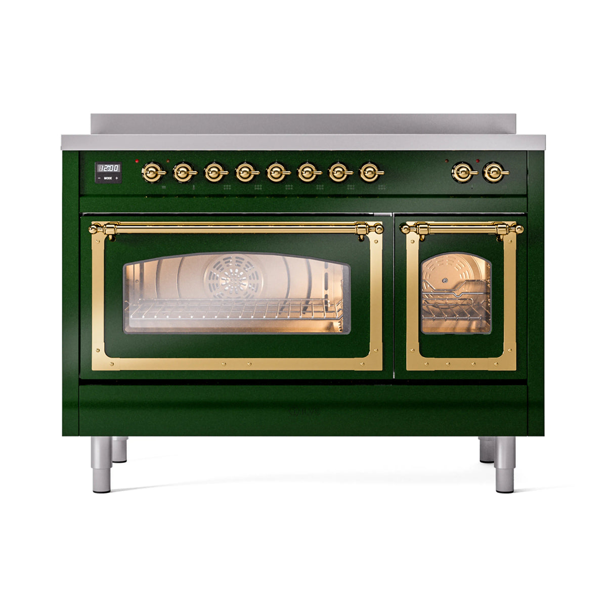 ILVE Nostalgie II Noblesse 48-Inch Induction Range, Triple Glass Door, Emerald Green with Brass Trim (UNI486NMPEGG)