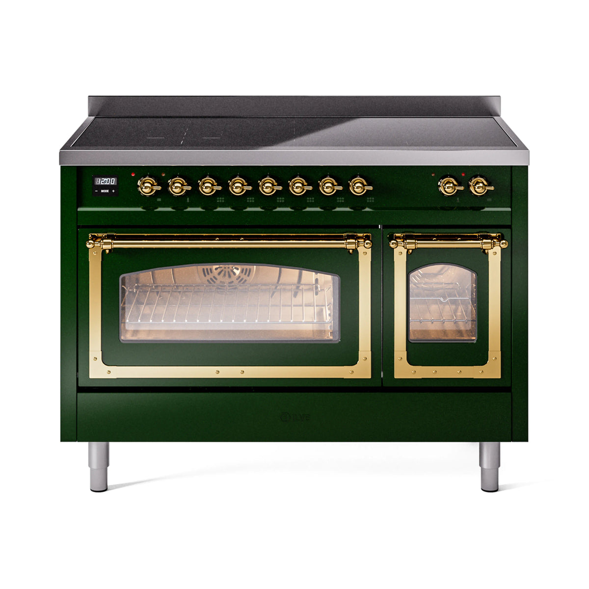 ILVE Nostalgie II Noblesse 48-Inch Induction Range, Triple Glass Door, Emerald Green with Brass Trim (UNI486NMPEGG)