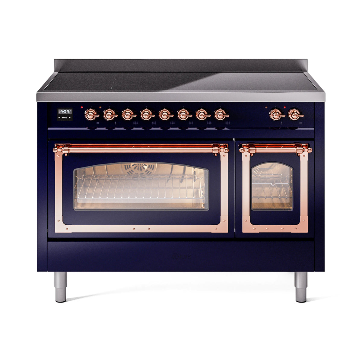 ILVE Nostalgie II Noblesse 48-Inch Induction Range, Triple Glass Door, Midnight Blue with Copper Trim (UNI486NMPMBP)