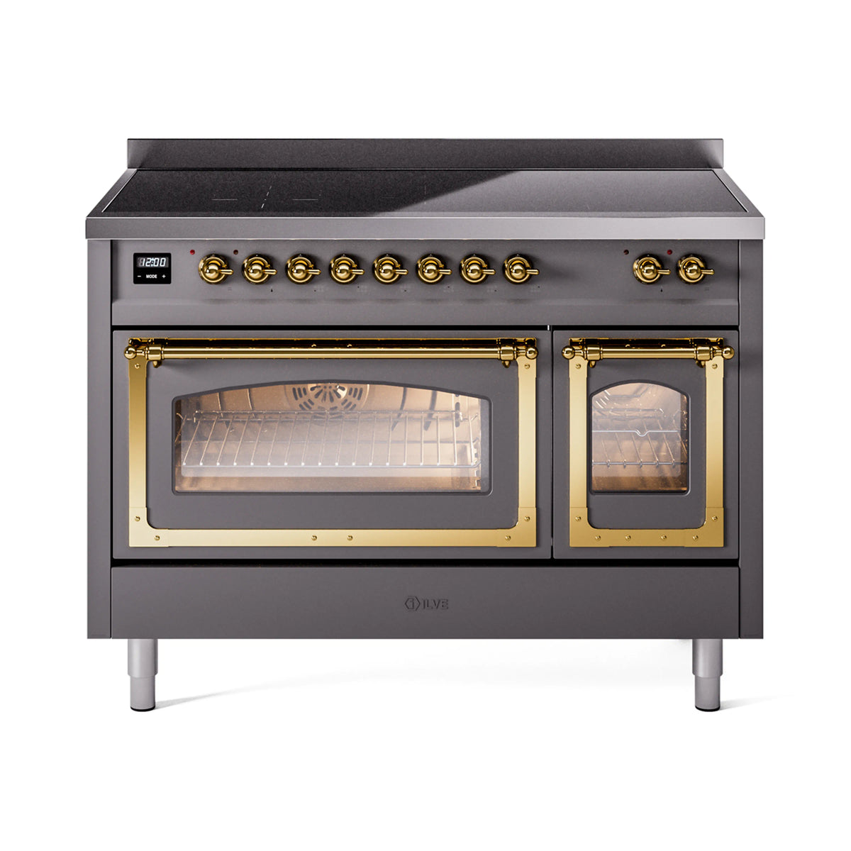 ILVE Nostalgie II Noblesse 48-Inch Induction Range, Triple Glass Door, Matte Graphite with Brass Trim (UNI486NMPMGG)