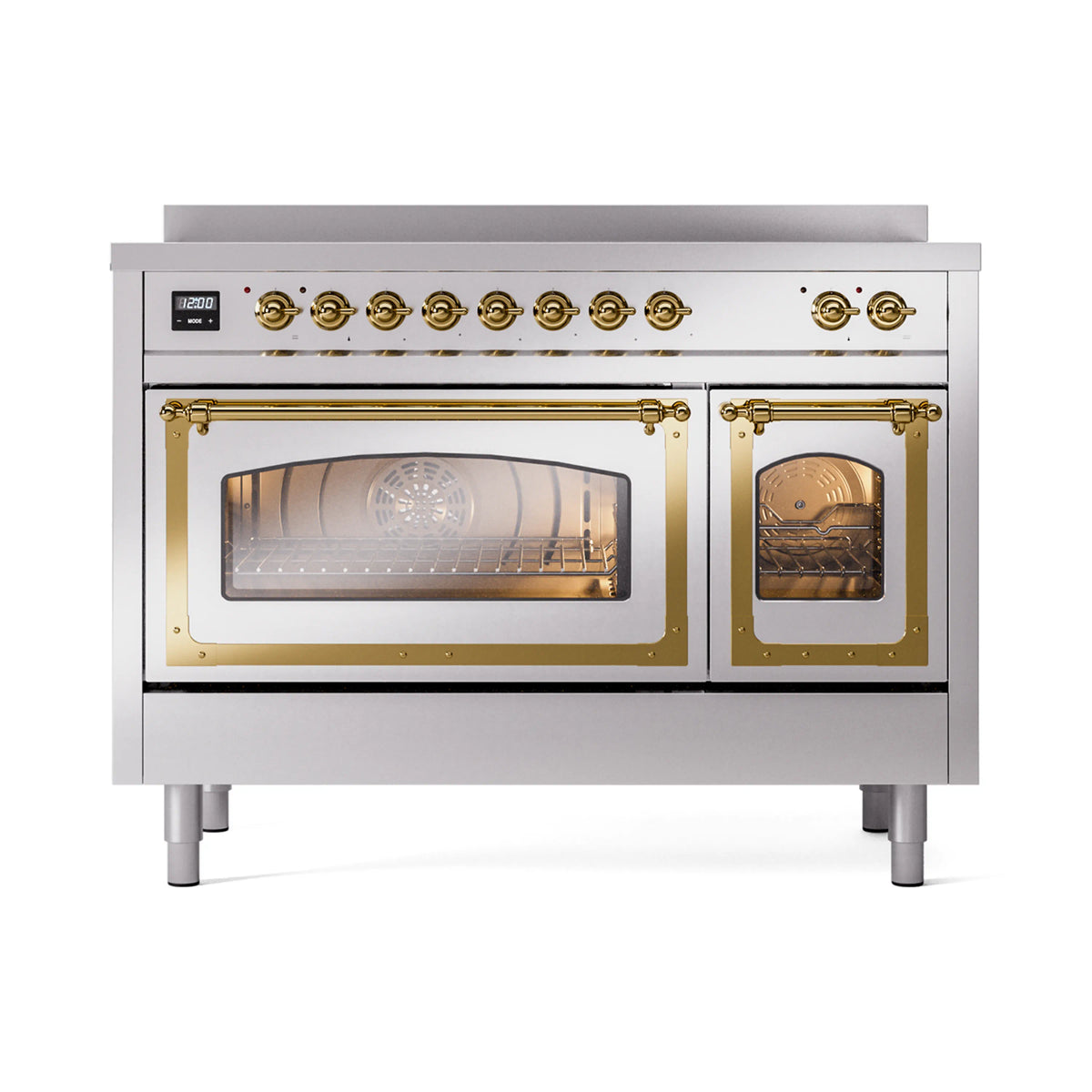 ILVE Nostalgie II Noblesse 48-Inch Induction Range, Triple Glass Door, Stainless Steel with Brass Trim (UNI486NMPSSG)