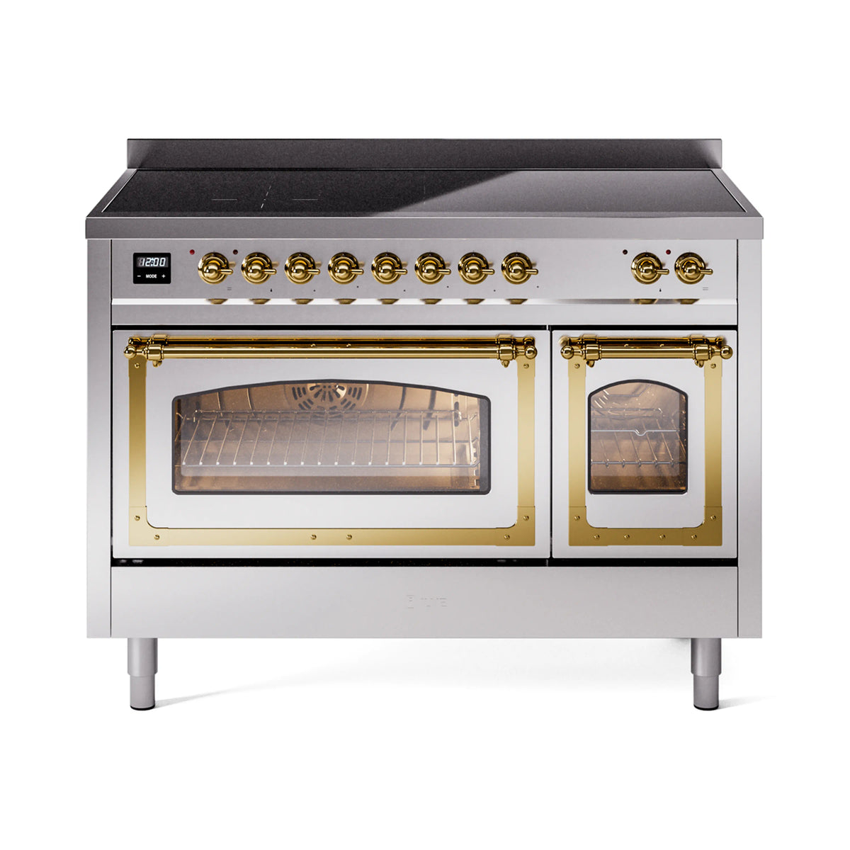 ILVE Nostalgie II Noblesse 48-Inch Induction Range, Triple Glass Door, Stainless Steel with Brass Trim (UNI486NMPSSG)