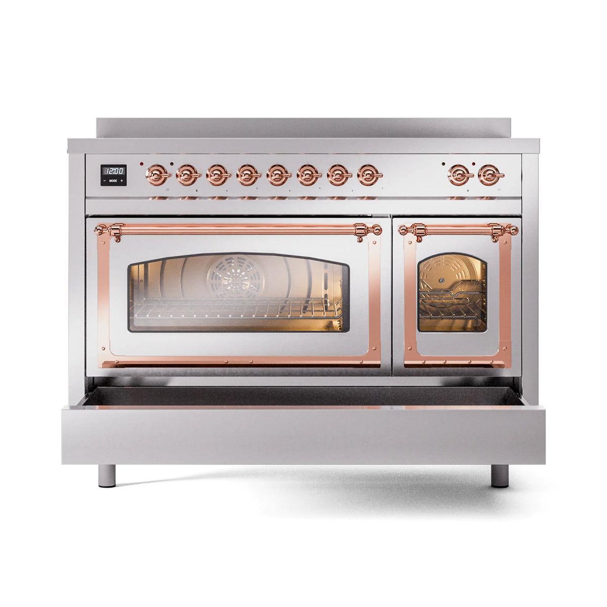 ILVE Nostalgie II Noblesse 48-Inch Induction Range, Triple Glass Door, Stainless Steel with Copper Trim (UNI486NMPSSP)