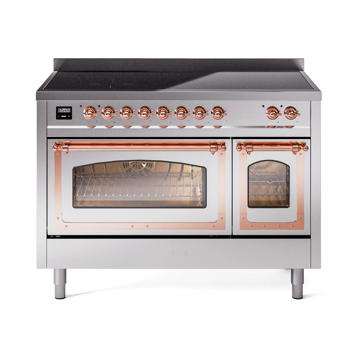 ILVE Nostalgie II Noblesse 48-Inch Induction Range, Triple Glass Door, Stainless Steel with Copper Trim (UNI486NMPSSP)